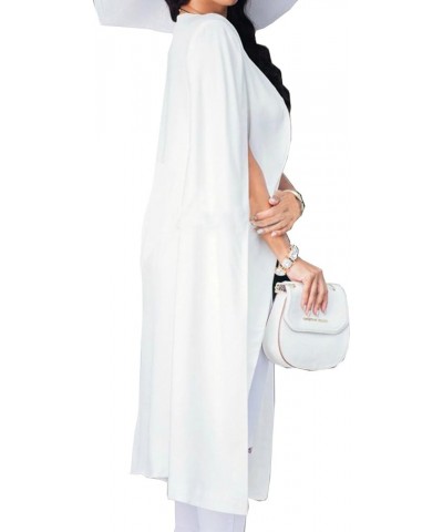 Women's Long Open Slit Sleeve Trench Cloak Capes Jacket Open Front Long Slit Crepe Blazer Cape Coat White $18.01 Blazers