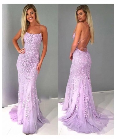 Mermaid Lace Prom Dresses Long Spaghetti Strap Appliques Backless Formal Evening Dresses Ball Gowns for Women Fuchsia $41.64 ...