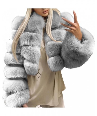 Womens Winter Crop Coat Plus Size Warm Furry Faux Jackets Tops Long Sleeve Shaggy Thick Sherpa Lined Outerwear White $15.20 J...