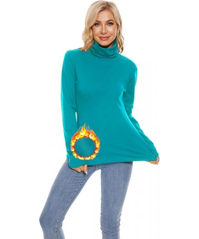 Women's Thermal Fleece Turtleneck Long Sleeve Tops Lightweight Pullover Sweater Cotton Casual Soft Comfort Aqua $16.41 Underwear