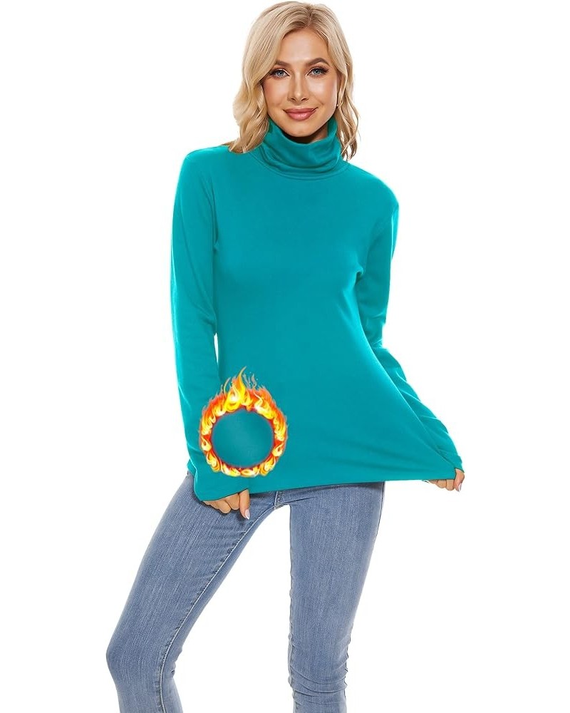 Women's Thermal Fleece Turtleneck Long Sleeve Tops Lightweight Pullover Sweater Cotton Casual Soft Comfort Aqua $16.41 Underwear