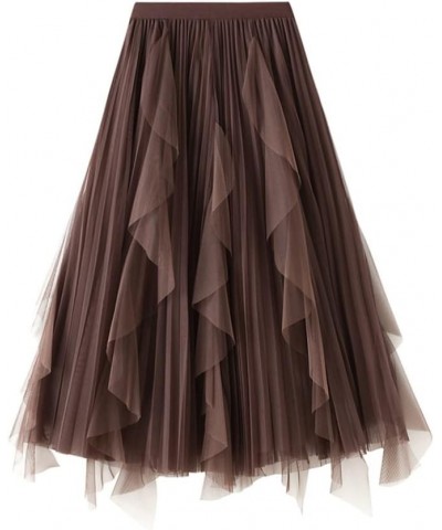 Womens Elastic High Waist Tutu Tulle Tiered Skirt Sweet Layered Ruffles Mesh Midi Fairy Skirts with Lined G-coffee $17.06 Skirts