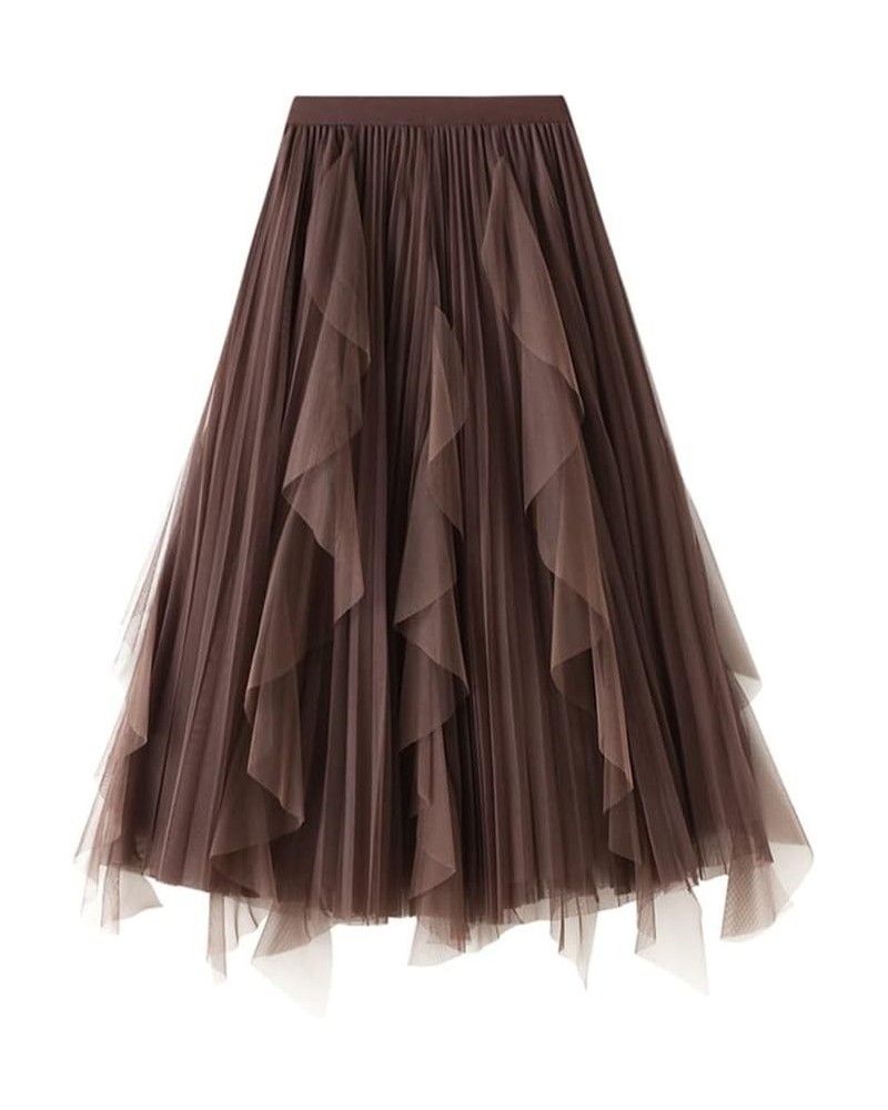 Womens Elastic High Waist Tutu Tulle Tiered Skirt Sweet Layered Ruffles Mesh Midi Fairy Skirts with Lined G-coffee $17.06 Skirts