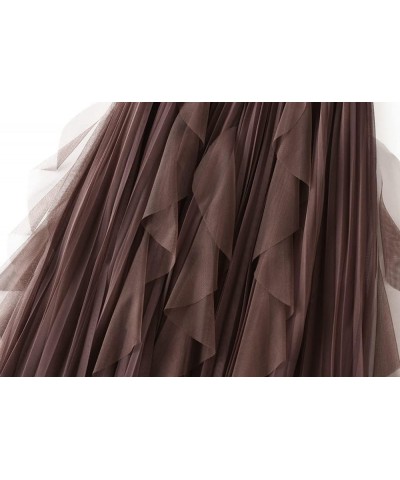 Womens Elastic High Waist Tutu Tulle Tiered Skirt Sweet Layered Ruffles Mesh Midi Fairy Skirts with Lined G-coffee $17.06 Skirts