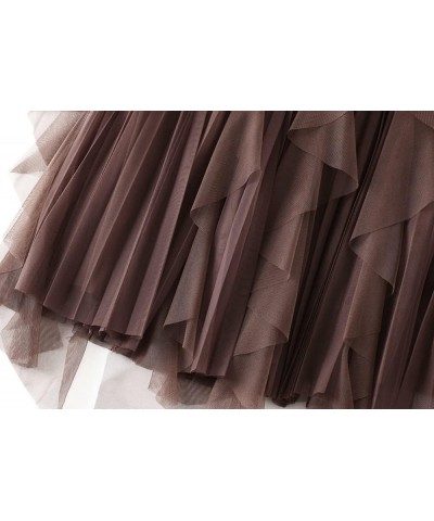 Womens Elastic High Waist Tutu Tulle Tiered Skirt Sweet Layered Ruffles Mesh Midi Fairy Skirts with Lined G-coffee $17.06 Skirts