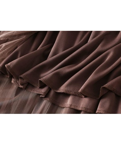 Womens Elastic High Waist Tutu Tulle Tiered Skirt Sweet Layered Ruffles Mesh Midi Fairy Skirts with Lined G-coffee $17.06 Skirts