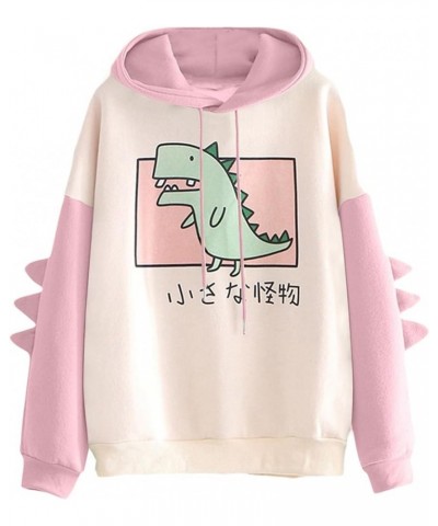 Women's Cartoon Dinosaur Print Hoodie Long Sleeve Cartoon Cute Hoodies Casual Pullover Tops Pink $10.59 Hoodies & Sweatshirts