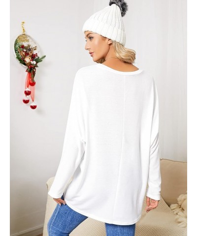 Women's Off-Shoulder Batwing Sleeve Blouse Casual Loose Oversized Baggy T-Shirt Sweater Pullover Top White $18.35 Sweaters