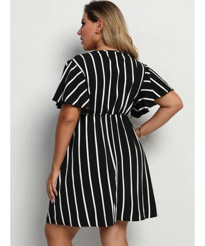 Women's Plus Size Striped Print Wrap V Neck Short Sleeve A Line Dress Black $23.31 Dresses