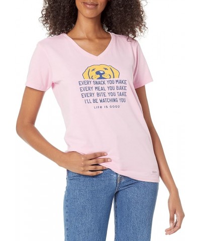 Women's Crusher Graphic V-Neck T-Shirt I'll Be Watching You Dog Happy Pink $13.61 Activewear