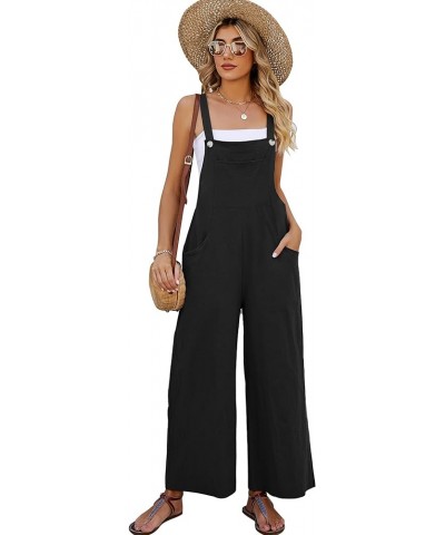 Women's Cotton Bib Overalls Casual Wide Leg Jumpsuit Baggy Sleeveless Rompers Black $15.49 Overalls