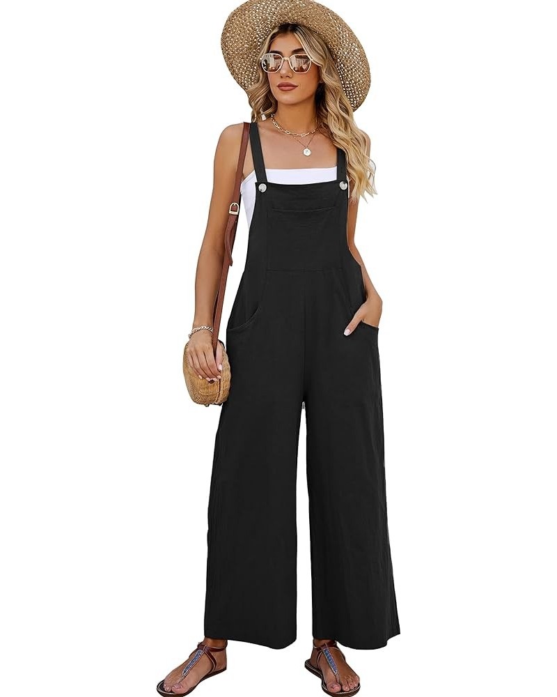 Women's Cotton Bib Overalls Casual Wide Leg Jumpsuit Baggy Sleeveless Rompers Black $15.49 Overalls