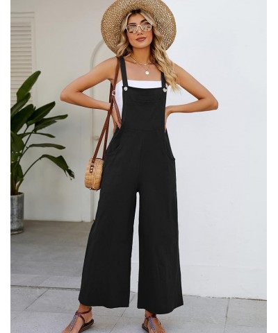 Women's Cotton Bib Overalls Casual Wide Leg Jumpsuit Baggy Sleeveless Rompers Black $15.49 Overalls