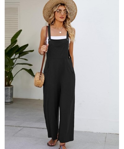 Women's Cotton Bib Overalls Casual Wide Leg Jumpsuit Baggy Sleeveless Rompers Black $15.49 Overalls