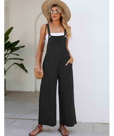 Women's Cotton Bib Overalls Casual Wide Leg Jumpsuit Baggy Sleeveless Rompers Black $15.49 Overalls