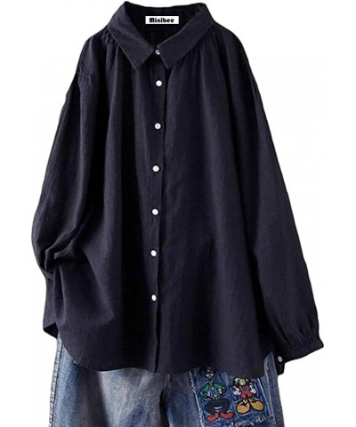 Women's Cotton Tunic Tops Button Closure Blouse With Hi-low Hem Black $17.94 Tops