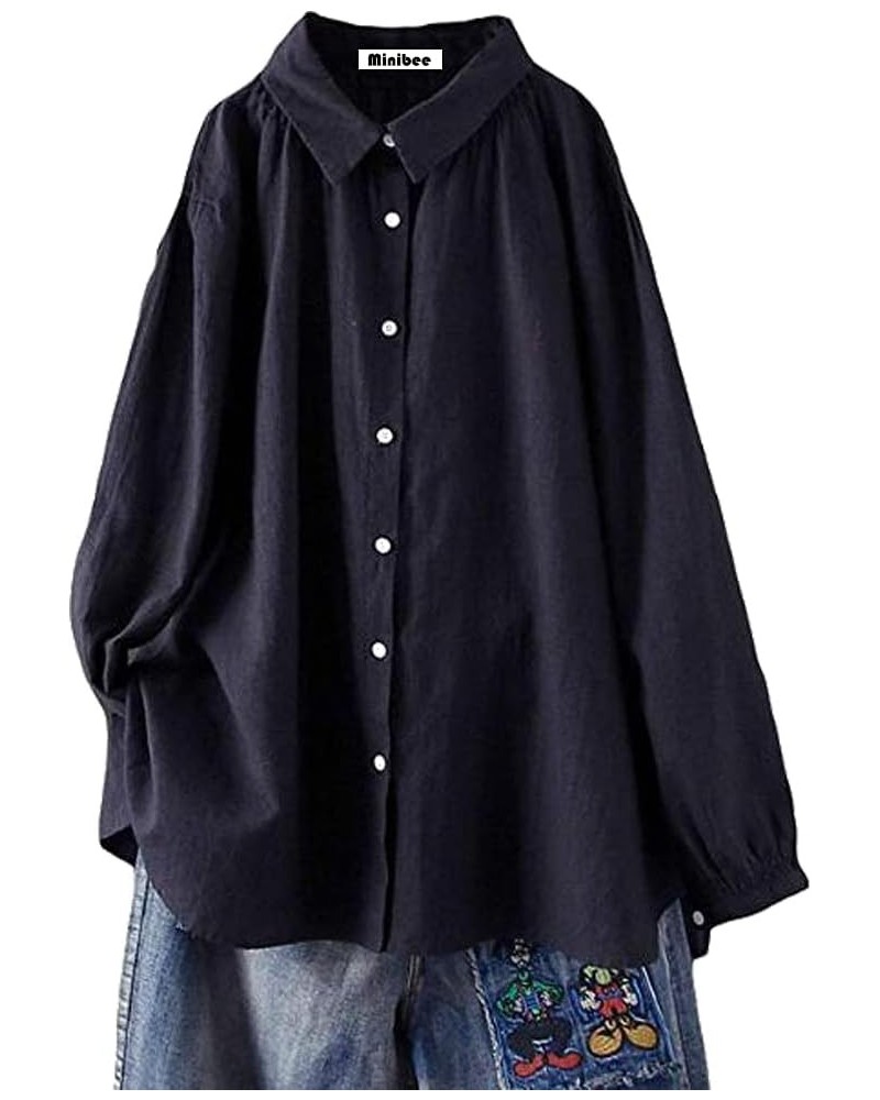 Women's Cotton Tunic Tops Button Closure Blouse With Hi-low Hem Black $17.94 Tops