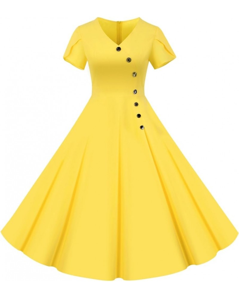 Women's 1950s Vintage Rockabilly Tea Dress Polka Dot 50's 60's Wedding Dress Above Knee Length Skater Dress C02-yellow $6.27 ...