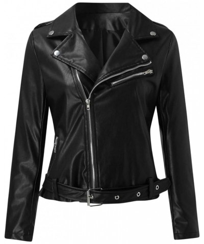 Leather Jackets Full Zip Snap Stand Collar Long Sleeve Outwear Cool Slim Jacket Coat for Vacation Women'S Leather Black-b $18...