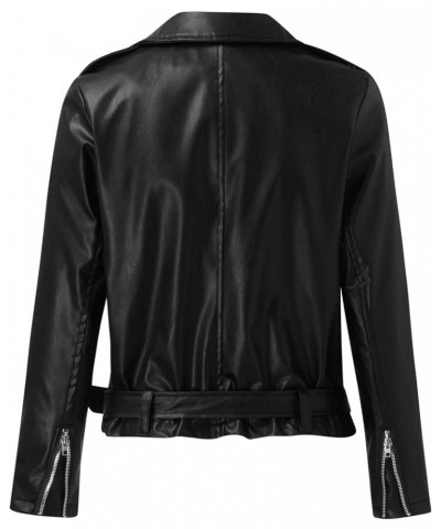 Leather Jackets Full Zip Snap Stand Collar Long Sleeve Outwear Cool Slim Jacket Coat for Vacation Women'S Leather Black-b $18...