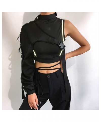 Women Reflective Crop Tops Sexy One Shoulder Long Sleeve Adjustable Cover Up Irregular T-Shirt Rave Shrugs Neon Green $11.08 ...