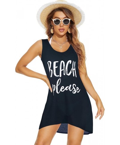 Womens Swimsuit Cover Up Summer Sleeveless T-Shirt Beach Dress Tank Bikini Coverups Navy Blue Letters $11.19 Swimsuits