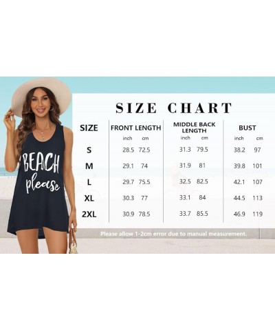 Womens Swimsuit Cover Up Summer Sleeveless T-Shirt Beach Dress Tank Bikini Coverups Navy Blue Letters $11.19 Swimsuits