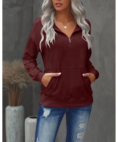 Women's Zip Up Sweatshirt Casual Long Sleeve Lapel Drawstring Oversized Quarter Zipper Pullover Fall Tops for Women Maroon $1...