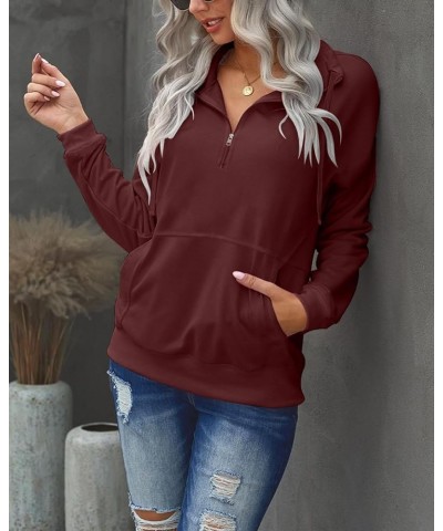 Women's Zip Up Sweatshirt Casual Long Sleeve Lapel Drawstring Oversized Quarter Zipper Pullover Fall Tops for Women Maroon $1...