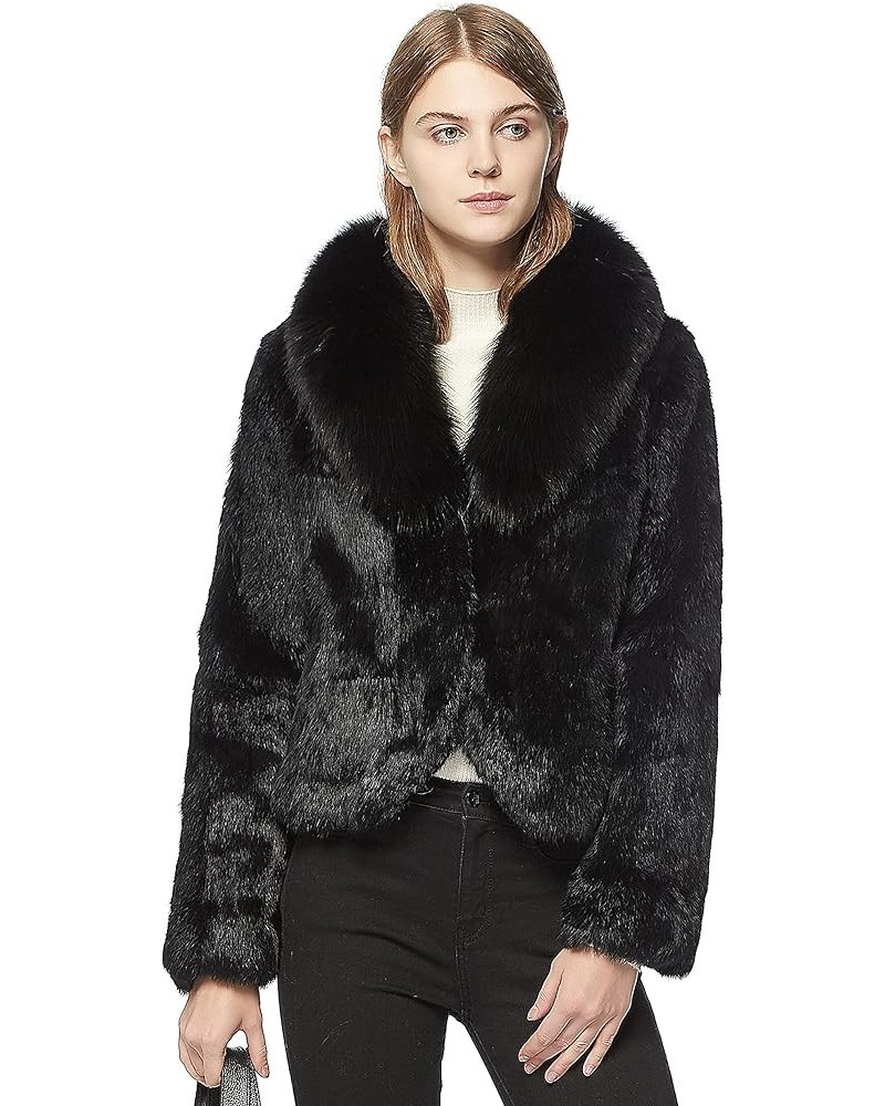 Women's Genuine Rabbit Fur Coat Fuzzy Warm Fur Jacket Winter Outware Black $62.10 Coats