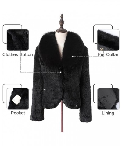 Women's Genuine Rabbit Fur Coat Fuzzy Warm Fur Jacket Winter Outware Black $62.10 Coats