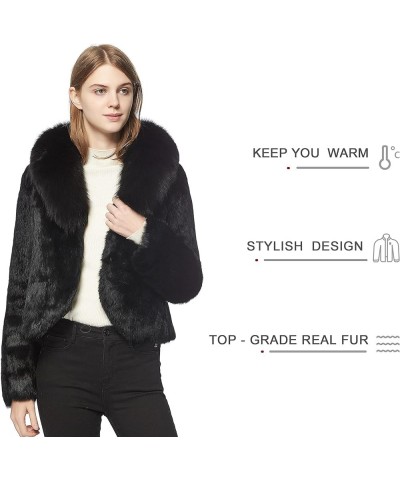 Women's Genuine Rabbit Fur Coat Fuzzy Warm Fur Jacket Winter Outware Black $62.10 Coats