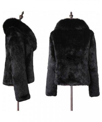 Women's Genuine Rabbit Fur Coat Fuzzy Warm Fur Jacket Winter Outware Black $62.10 Coats