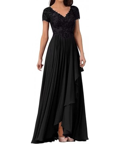 Lace Appliques Mother of The Bride Dresses with Sleeves Ruffles Long Formal Evening Gown for Women Black $34.78 Dresses