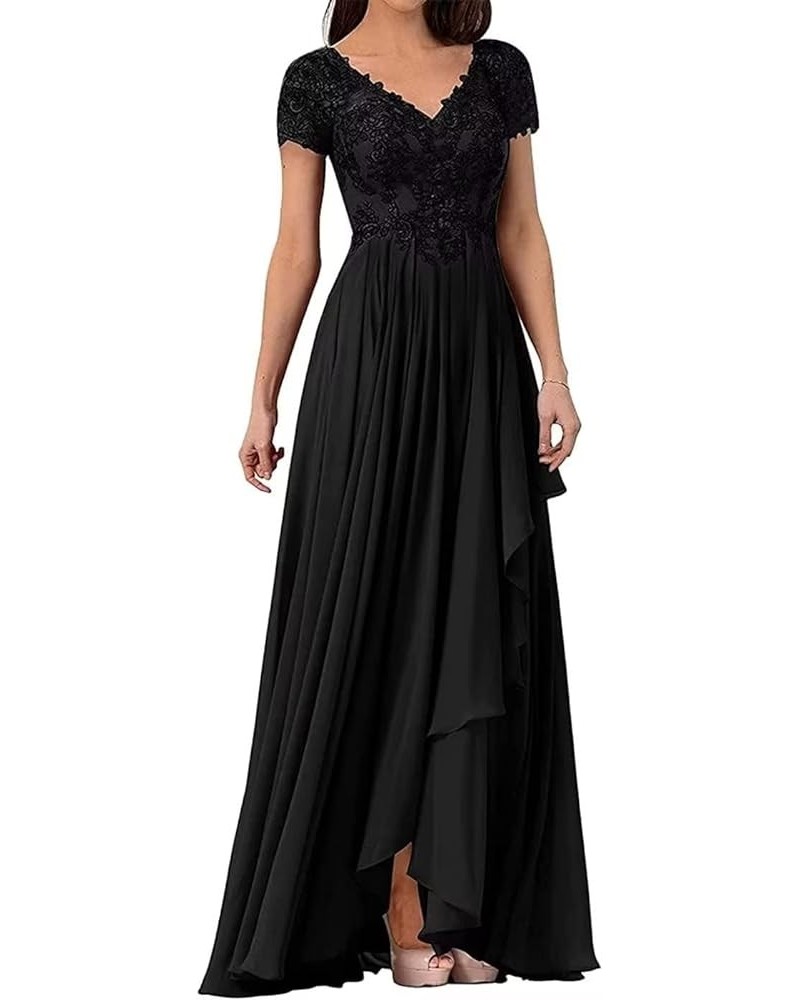 Lace Appliques Mother of The Bride Dresses with Sleeves Ruffles Long Formal Evening Gown for Women Black $34.78 Dresses