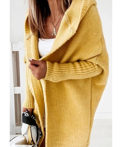 Women's 2023 Fall Batwing Long Sleeve Hodded Cardigan Sweaters Jacket Oversized Open Front Chunky Cable Knit Outwear Yellow $...