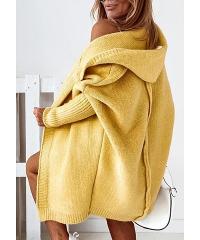 Women's 2023 Fall Batwing Long Sleeve Hodded Cardigan Sweaters Jacket Oversized Open Front Chunky Cable Knit Outwear Yellow $...