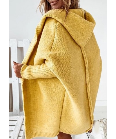 Women's 2023 Fall Batwing Long Sleeve Hodded Cardigan Sweaters Jacket Oversized Open Front Chunky Cable Knit Outwear Yellow $...