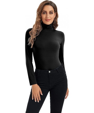 Womens Long Sleeve Turtleneck Tops Soft Stretchy Fitted Base Layer Shirt Black $10.53 Underwear