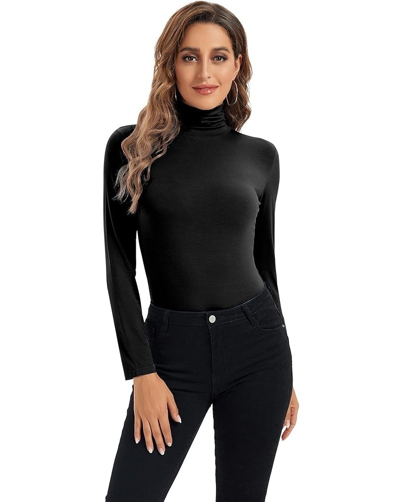 Womens Long Sleeve Turtleneck Tops Soft Stretchy Fitted Base Layer Shirt Black $10.53 Underwear