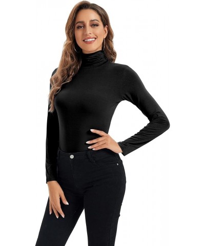 Womens Long Sleeve Turtleneck Tops Soft Stretchy Fitted Base Layer Shirt Black $10.53 Underwear