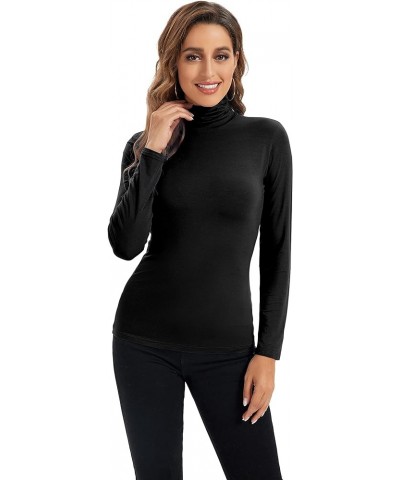 Womens Long Sleeve Turtleneck Tops Soft Stretchy Fitted Base Layer Shirt Black $10.53 Underwear