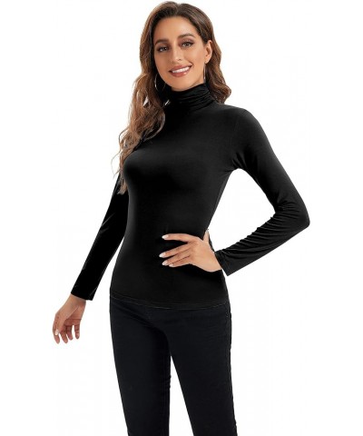 Womens Long Sleeve Turtleneck Tops Soft Stretchy Fitted Base Layer Shirt Black $10.53 Underwear