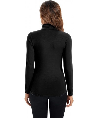 Womens Long Sleeve Turtleneck Tops Soft Stretchy Fitted Base Layer Shirt Black $10.53 Underwear