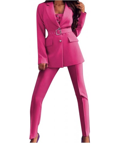 2 Piece Outfits Women Business Blazer Pant Suit Set Long Sleeve Open Front Elegant Blazer for Office Work Set Suit Hot Pink $...