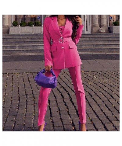 2 Piece Outfits Women Business Blazer Pant Suit Set Long Sleeve Open Front Elegant Blazer for Office Work Set Suit Hot Pink $...