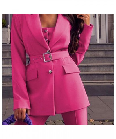 2 Piece Outfits Women Business Blazer Pant Suit Set Long Sleeve Open Front Elegant Blazer for Office Work Set Suit Hot Pink $...