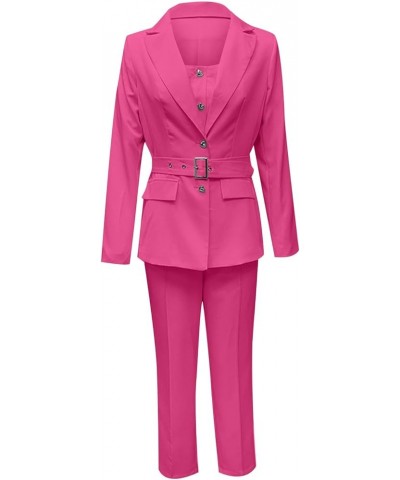 2 Piece Outfits Women Business Blazer Pant Suit Set Long Sleeve Open Front Elegant Blazer for Office Work Set Suit Hot Pink $...