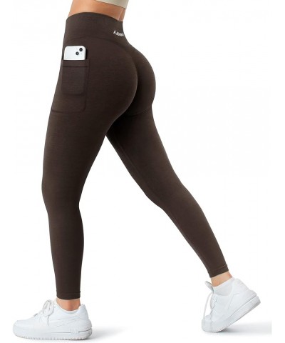 Women Seamless Workout Leggings with Pockets Scrunch Butt Lifting Gym Leggings High Waisted Yoga Pants 0 Brown Side Pockets $...