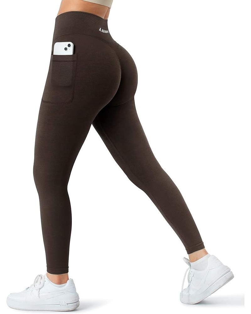 Women Seamless Workout Leggings with Pockets Scrunch Butt Lifting Gym Leggings High Waisted Yoga Pants 0 Brown Side Pockets $...